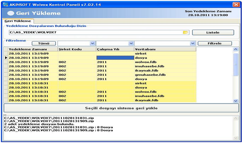 Akınsoft Wolvox Erp Programındaki Yedeklerimi Geri Yükleme
